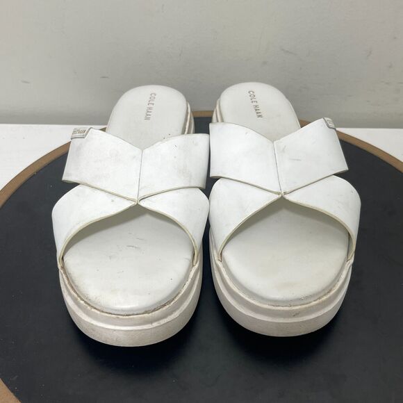 Cole Haan White Leather Criss Cross Platform Slide Sandals Casual Women 10 B - Picture 3 of 11